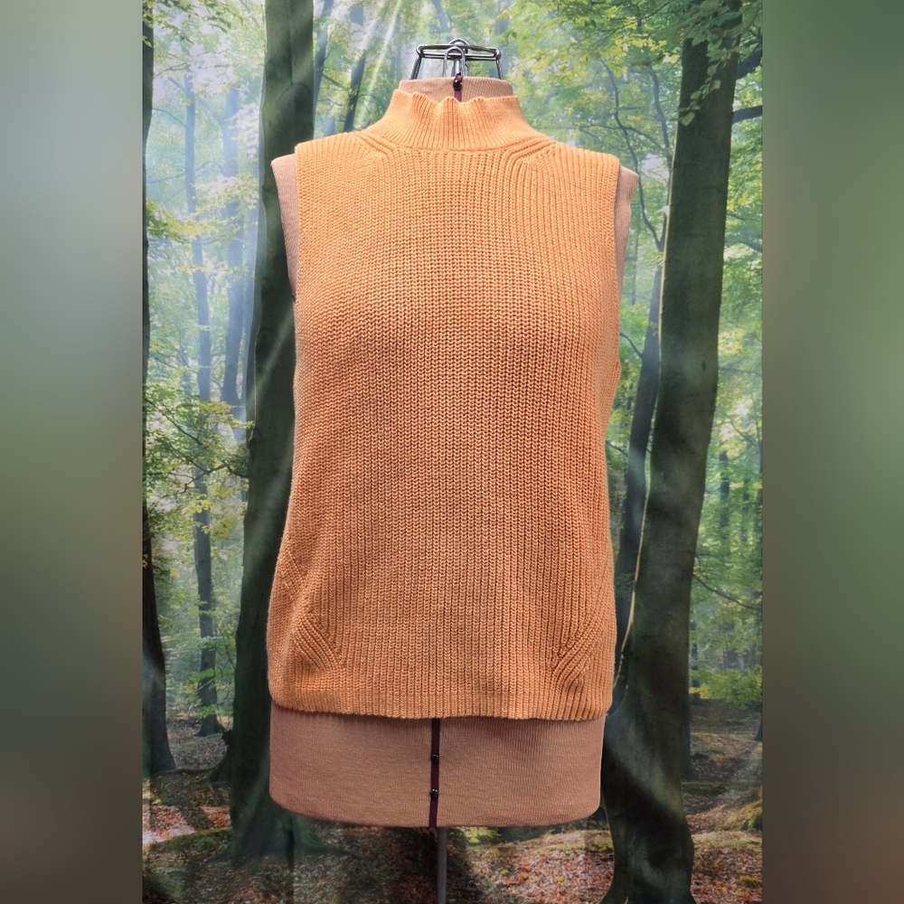 Loft Women's Orange Knit Sleeveless Mock Turtleneck